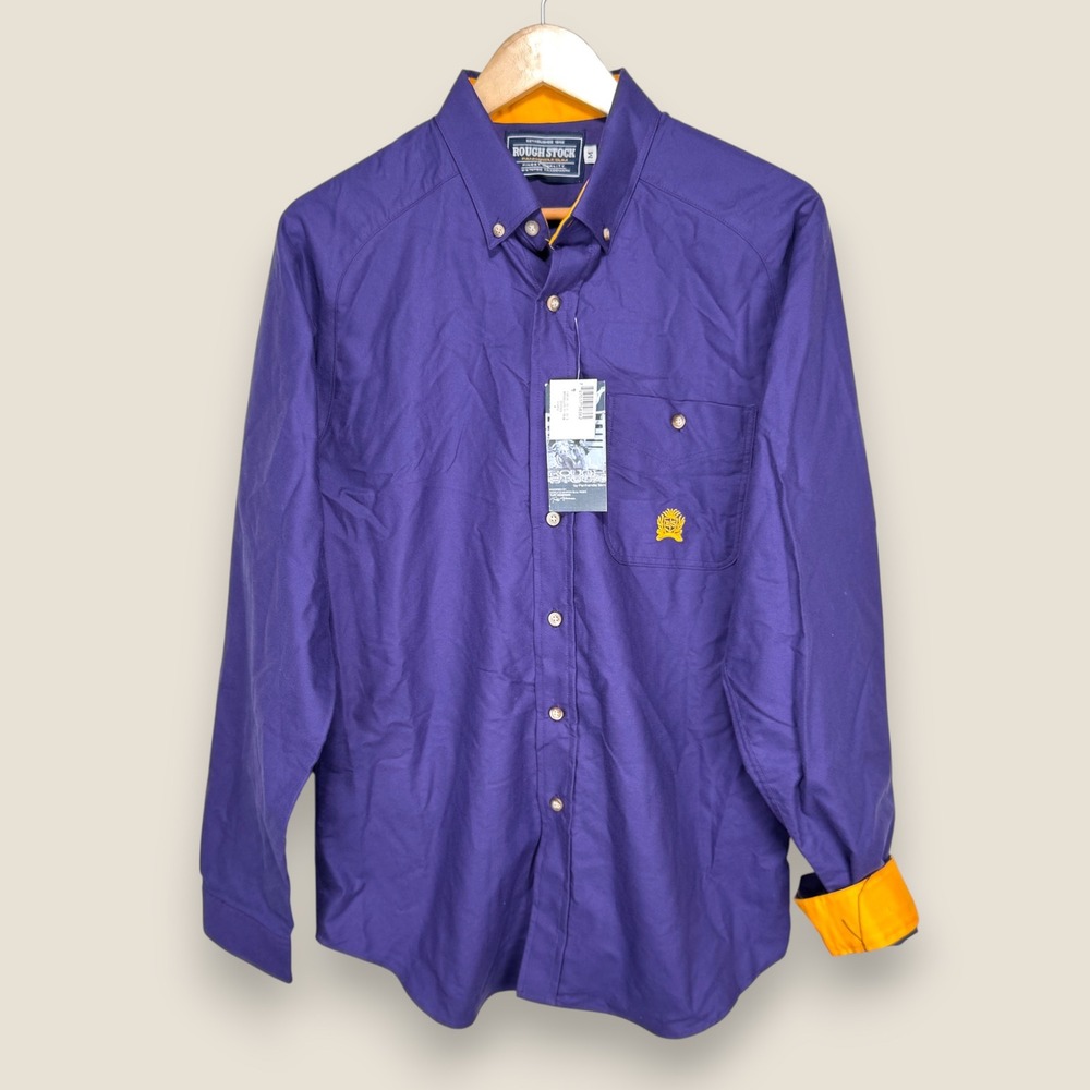 Rough Stock Panhandle Slim Button Shirt Men Medium Purple Gold Flip Cuff Western